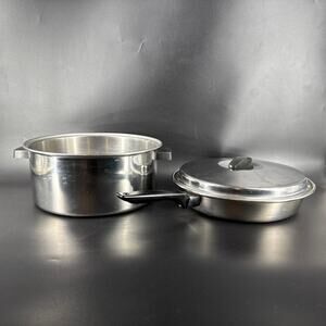 Vintage EKCO FLINT 10" Stainless Steel Skillet Frying Pan & 6 Quart Pot with Lid